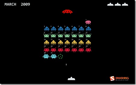 On My March 2009 Wallpaper · march-09-space-invaders-calendar-1920x1200