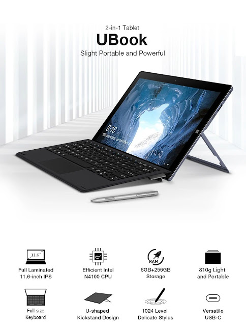 CHUWI UBook Intel Gemini Lake N4100 8GB RAM 256GB SSD 11.6 Inch Windows 10 Tablet With Keyboard Stylus Pen 
