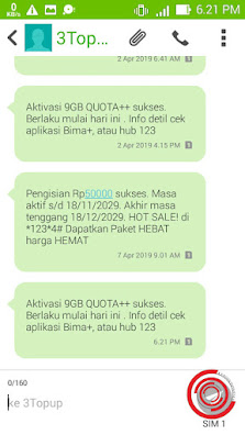 Nah setelah memasukkan atau menginput kode vouchernya silakan kalian tunggu saja sms dari 3Topup tentang pengisian pulsa atau kuota, aktivasi paket atau yang lainnya.