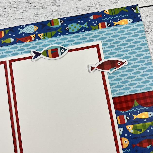 12x12 Lake Life Scrapbook Page with lots of colorful fish