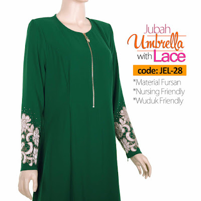 Jubah Umbrella Lace JEL-28 Green Depan 7