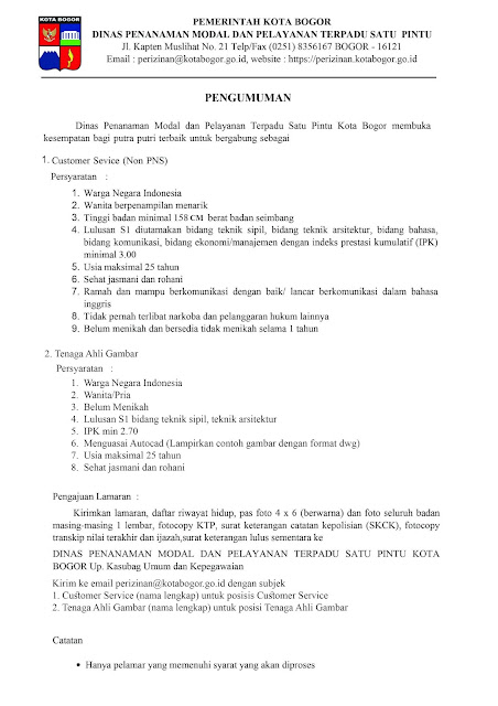 Lowongan Kerja Dinas Penanaman Modal dan Pelayanan Terpadu Satu Pintu Kota Bogor 