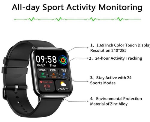 Chstarin Sport Fitness Tracker 1.69 in HD Smart Watch