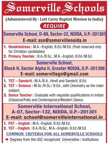 Somerville School Vacancy For Teachers 2023-24