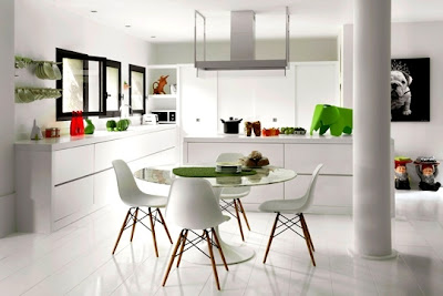 Beautiful-white-kitchen-with-white-kitchen-cabinets-white-ceramic-tiles-picture-sink-glass-round-table-picture-and-white-chairs