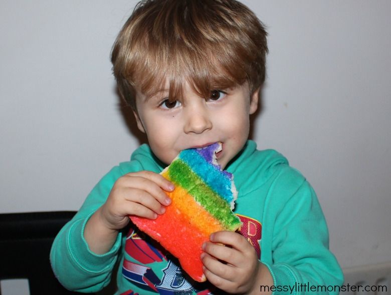 Edible rainbow art for kids - bread painting