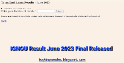 The IGNOU June 2023 Term End Exam (TEE) results have been released. Students can check their results on the official IGNOU website at www.ignou.ac.in.