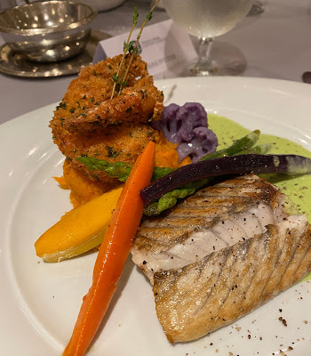 Barramundi crusted shrimp with market vegetables