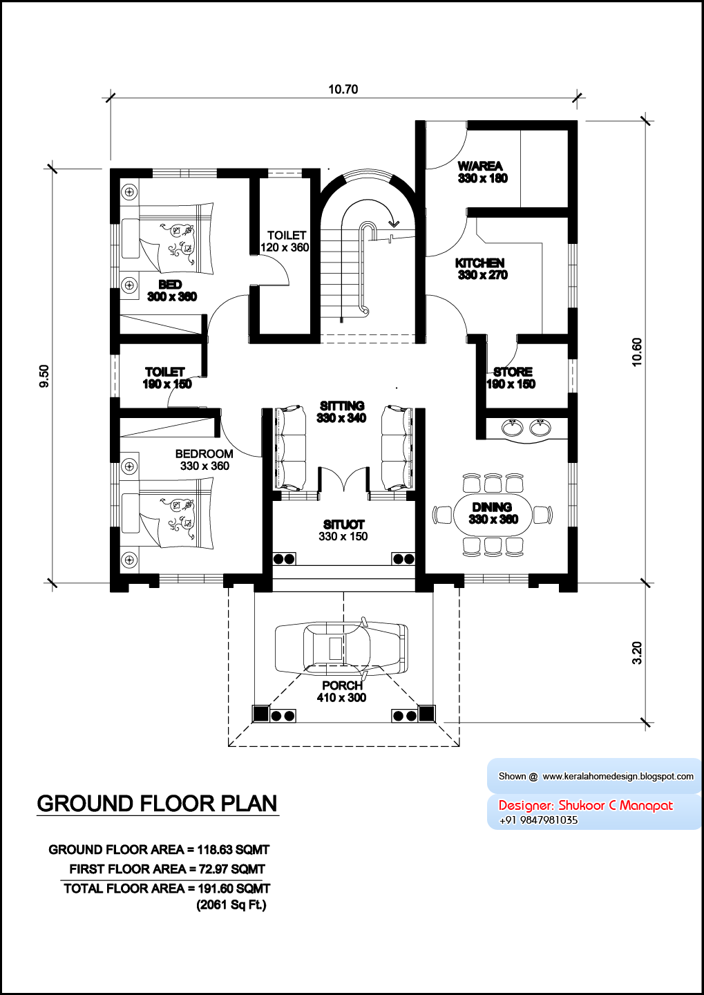 Kerala villa plan and elevation - 2061 Sq. Feet | home appliance