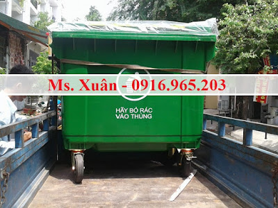 Cung cấp xe thu gom rác 660 lít 4 bánh xe xanh lá