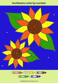 color by number, sunflower color by number, free printable color by number,  sunflower color by number preschool, free printables color by number, color by number worksheets, coloring activity @momovators