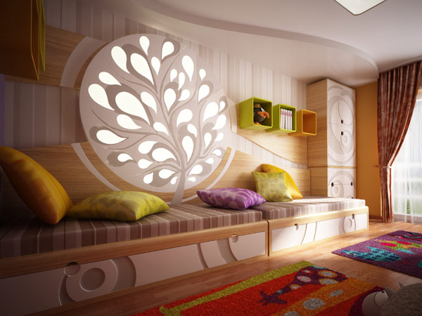 Kids bedroom design look with bright color colored textures-6