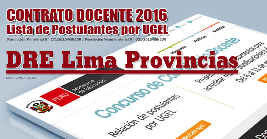 DRE Lima Provincias: Lista de Postulantes por UGEL para Plazas Vacantes - Contrato Docente 2016 - DRELP - www.drelp.gob.pe