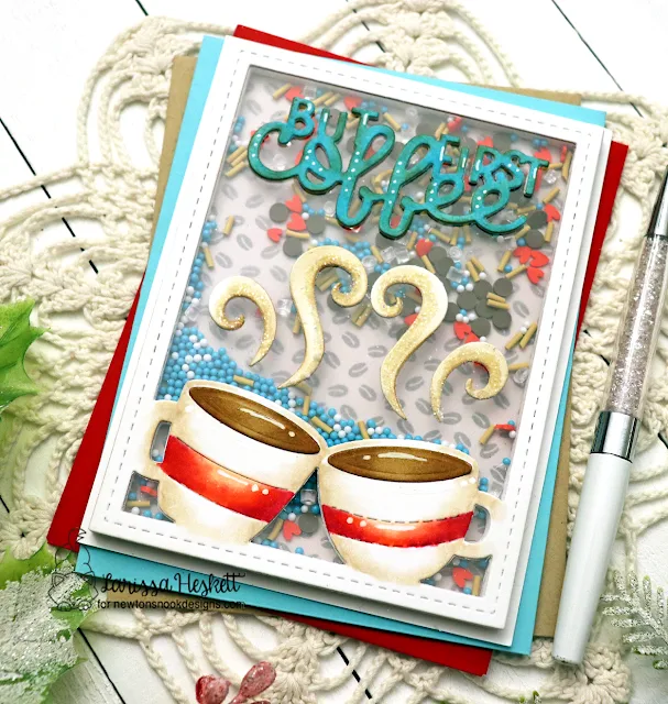 But First Coffee Shaker Card by Larissa Heskett for Newton's Nook Designs using Coffee Frame Die Set and Coffee Shop Paper Pad