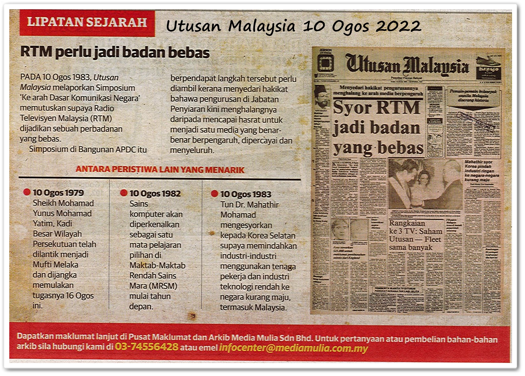 Lipatan sejarah 10 Ogos - Keratan akhbar Utusan Malaysia 10 Ogos 2022