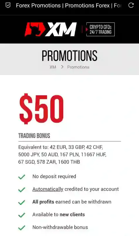 XM $50 No Deposit Bonus