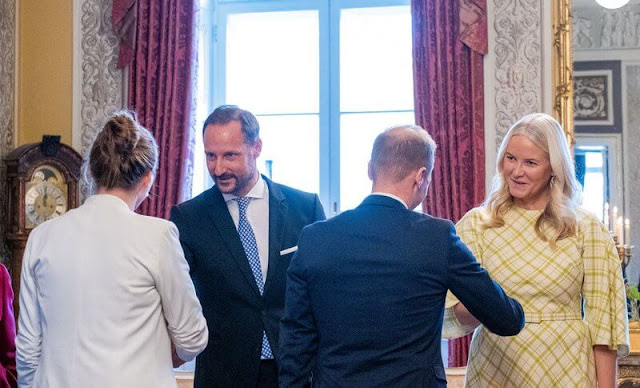 King Harald and Queen Sonja are hosting a lunch for the Nordic Council. Crown Princess Mette-Marit is wearing a Dior dress