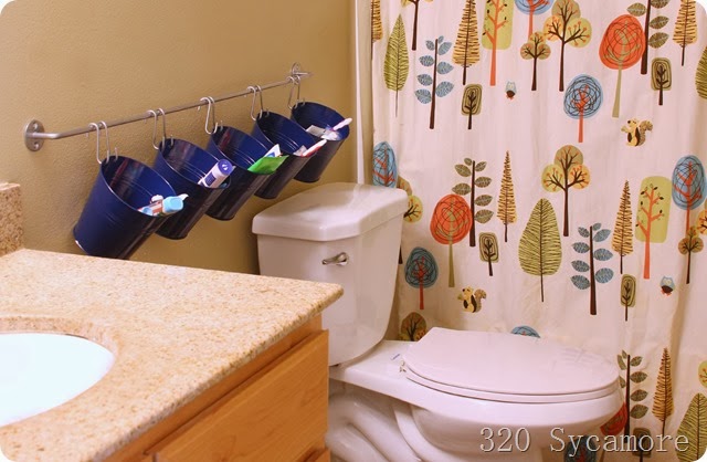 buckets on hooks for storage