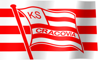 The waving fan flag of MKS Cracovia with the logo (Animated GIF)