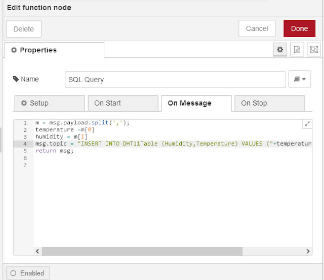 SQL query node red