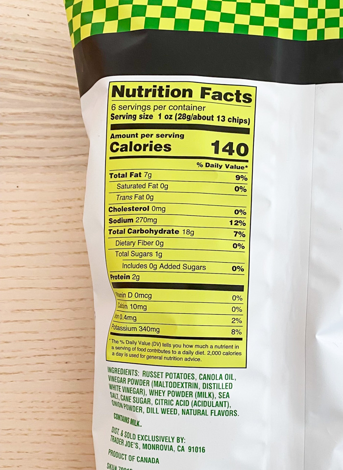 Trader Joe's Dill Pickle Potato Chips nutrition info