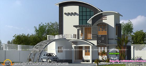 2027 sq-ft curved roof mix modern home