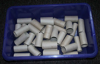 Toilet rolls being collected for use as planters for carrots and parsnips. The tray they are in will be the water resevoir