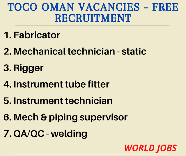 TOCO Oman Vacancies - Free recruitment