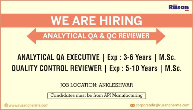 Job Availables, Rusan Pharma Job Opening for Analytical QA / QC Reviewer