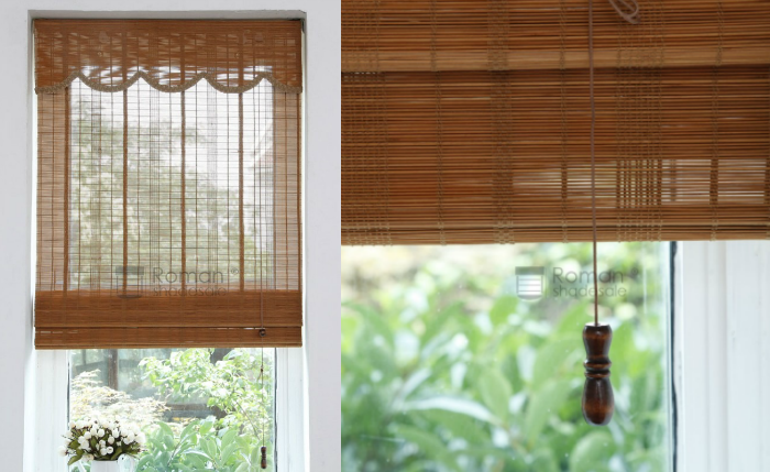 Eco Friendly High Density Brown Natural Bamboo Shades With Valance, cortinas de bamboo, bamboo curtains, Roman Shade Sale