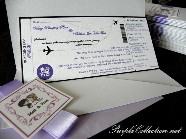 Wedding Boarding Pass Card Aeroplane Theme, Wedding, Wedding Boarding Pass, Boarding Pass, Boarding Pass Card, Card, Aeroplane, Purple, Boarding Pass, Boarding Pass Pocket, Double Hapiness