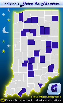 Map of the Indiana Counties with Drive-In Theaters