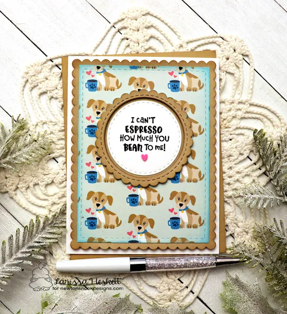 I Can't Espresso by Larissa Heskett for Newton's Nook Designs using Time for Coffee Stamp Set, Coffee House Stories Paper Pad, Circle Frames Die Set, Frames and Flags Die Set #newtonsnookdesigns #newtonsnook #timeforcoffee #coffeehousestoriespaperpad #wowembossing