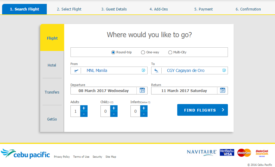 Booking Cebu Pacific flight online using the new website