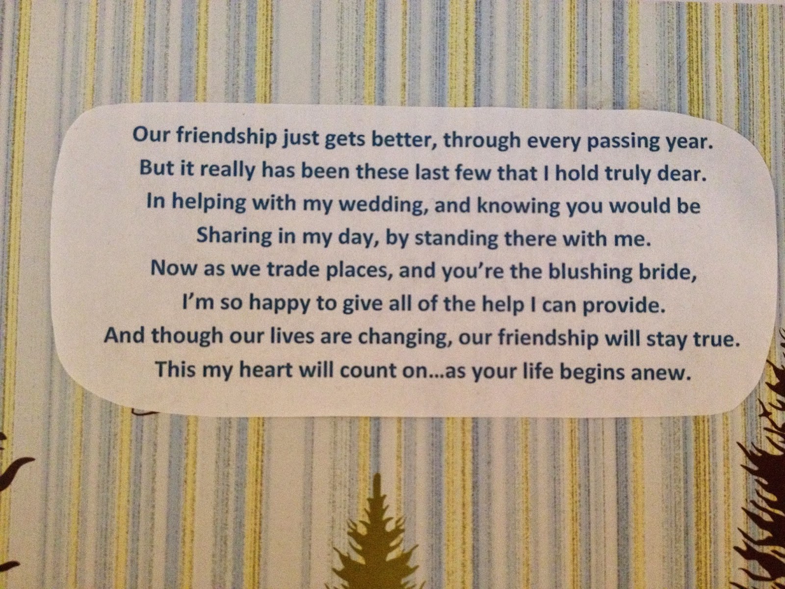 Letter to the bride on her wedding day from bridesmaid