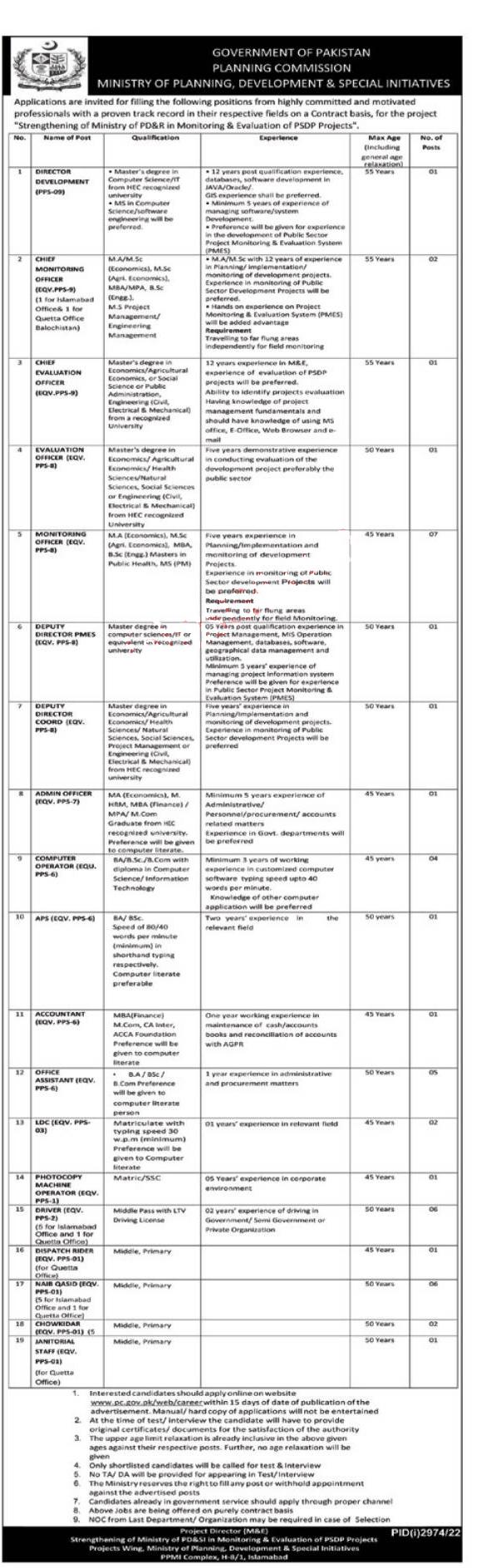 MINISTRY OF PLANNING, DEVELOPMENT & SPECIAL INITIATIVES JOBS 2022