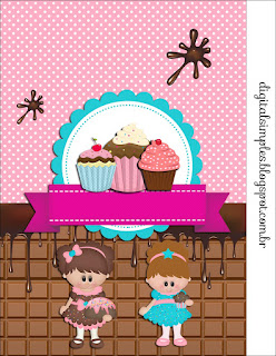 Girls Cooking Cupcakes, Free Printable Labels.