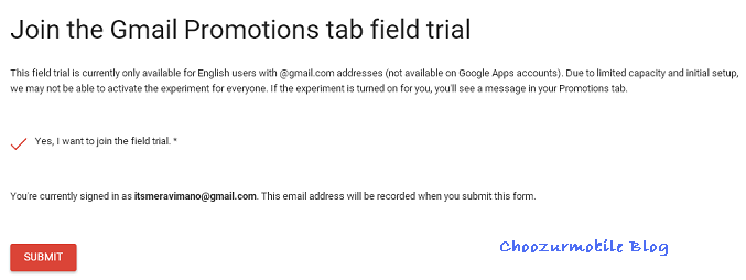 gmail field trial for promotions grid view