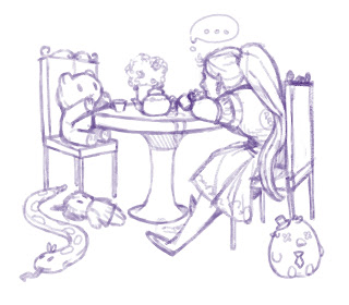 Paint parade 60 day art challenge Day 5: Plushies at a tea party