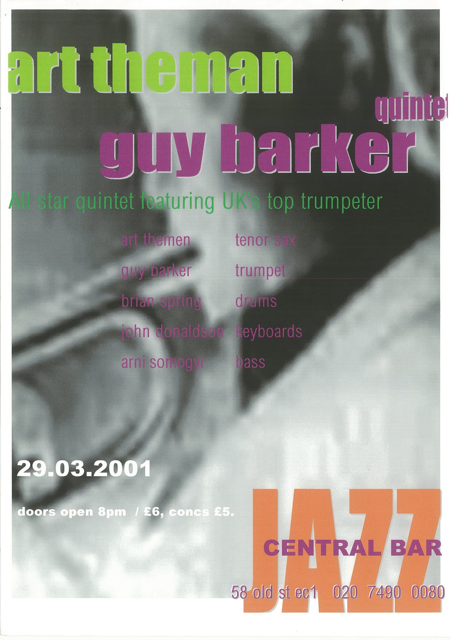 Art Themen and Guy Barker at Central Bar Jazz Club, London. Promoter and Booker Flavia Brilli