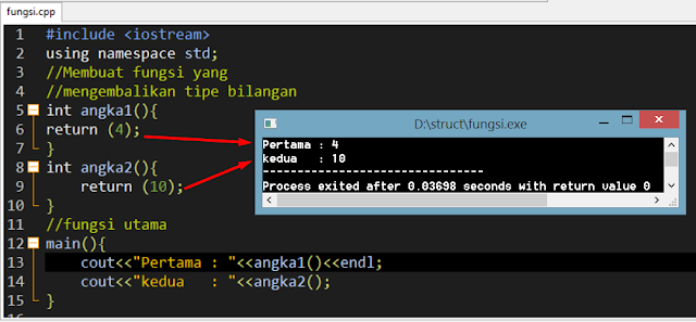 contoh program c++ :Fungsi nilai balik dengan tipe bilangan