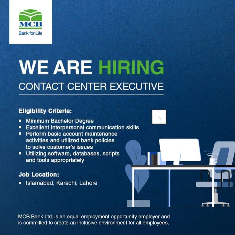 MCB Bank Ltd Jobs-CONTACT CENTER EXECUTIVE For All Cities