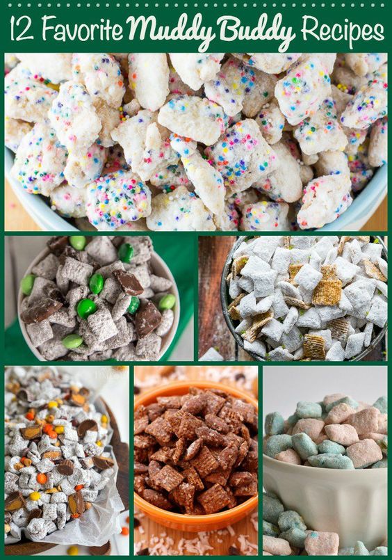 You know about muddy buddies, right? They are cereal tossed with chocolate, peanut butter, cheesecake sauce, or lots of other tasty concoctions and then tossed with a generous helping of powdered sugar. Muddy buddies are also called puppy chow, or I just call them “the best snack ever.”