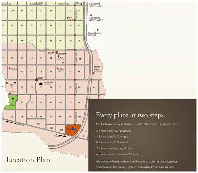 Location map for taj towers mohali