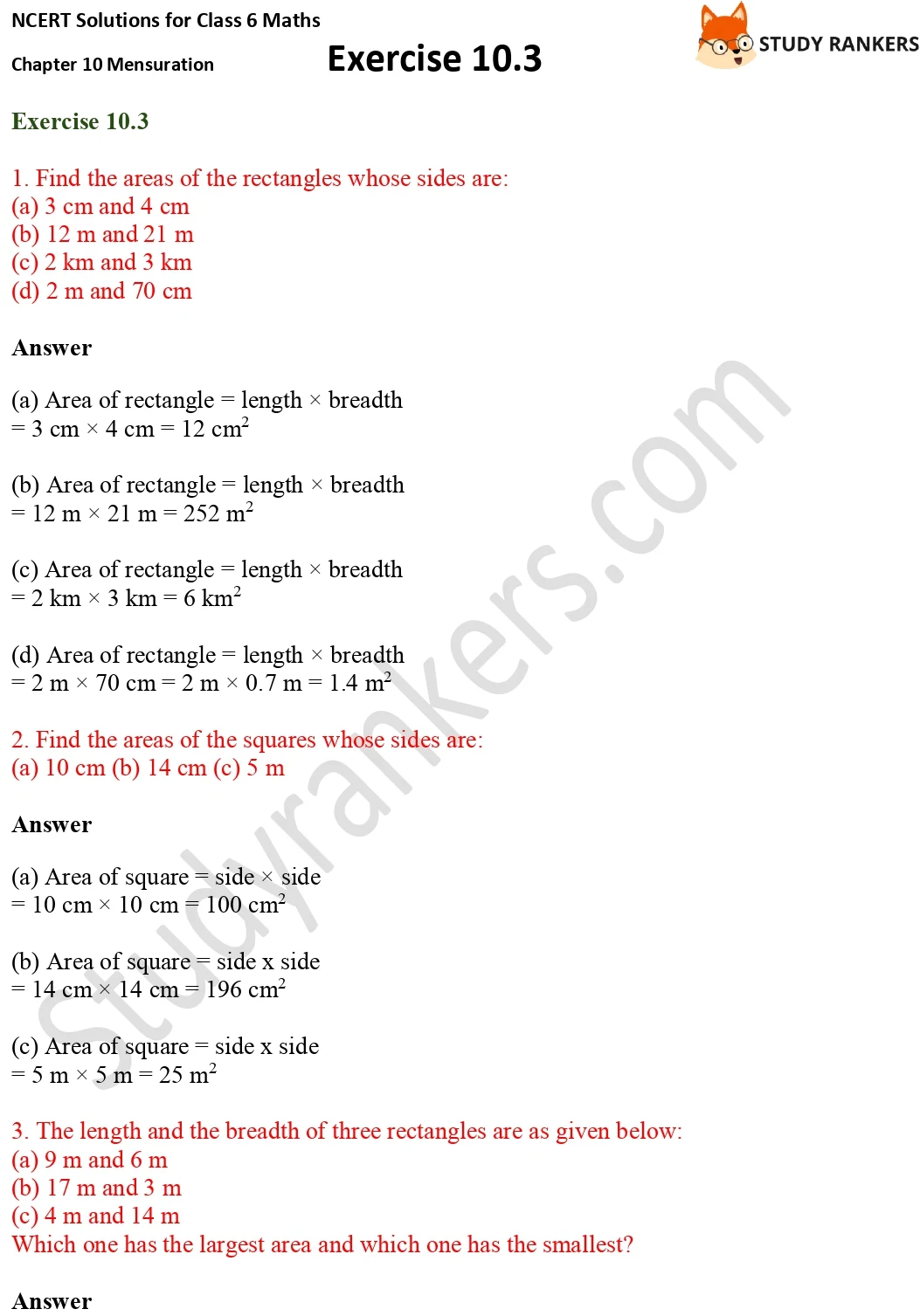 NCERT Solutions for Class 6 Maths Chapter 10 Mensuration Exercise 10.3 Part 1