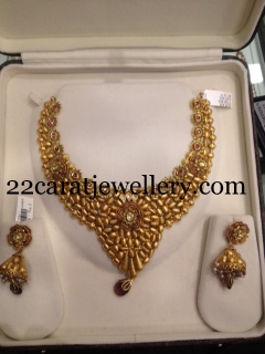 Necklace with Heavy Floral Jhumkas