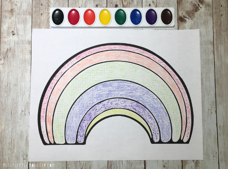 crayon rubbing art with free printable rainbow template