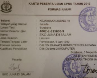 Contoh Kartu Peserta Testing CPNS Tahun 2013, https://gurujumi.blogspot.com/