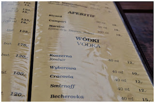 karta menu w żydowskiej restauracji na Kazimierzu
