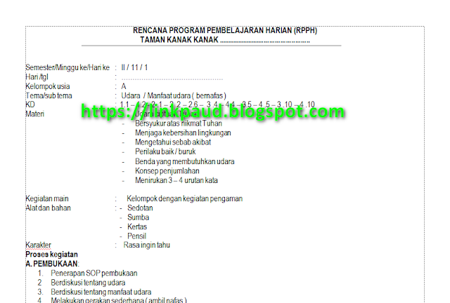 RPPH TEMA  UDARA USIA 4-5 TAHUN SEMESTER 2 KURIKULUM 2013 